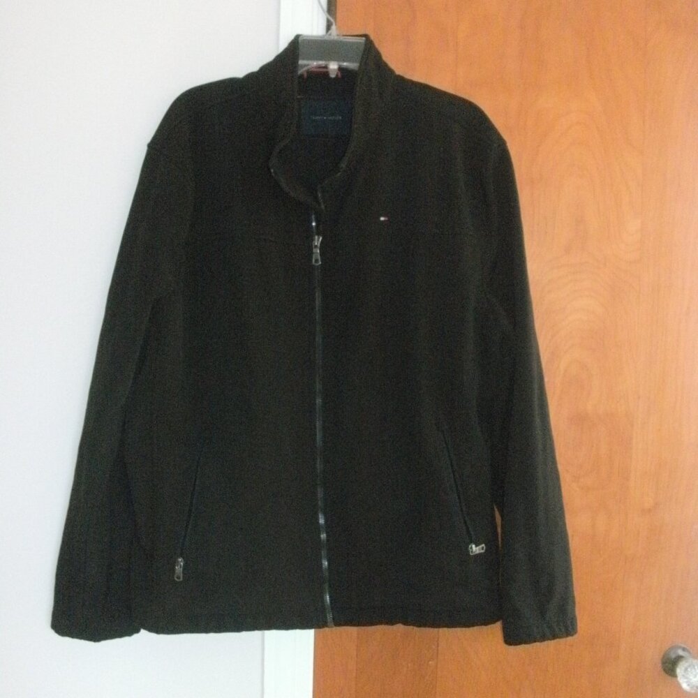 Tommy Hilfiger Black Fitted Zipper Front Jacket Coat Fleece Lined mens size XL